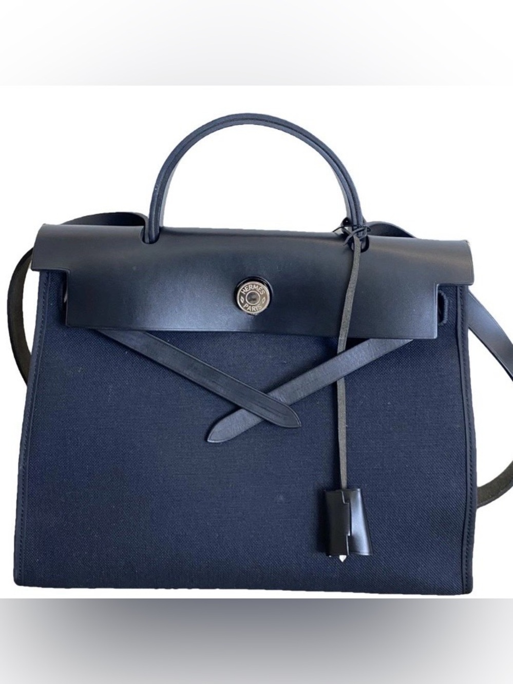 Hermes Navy Blue Top Handle Shoulder Bag